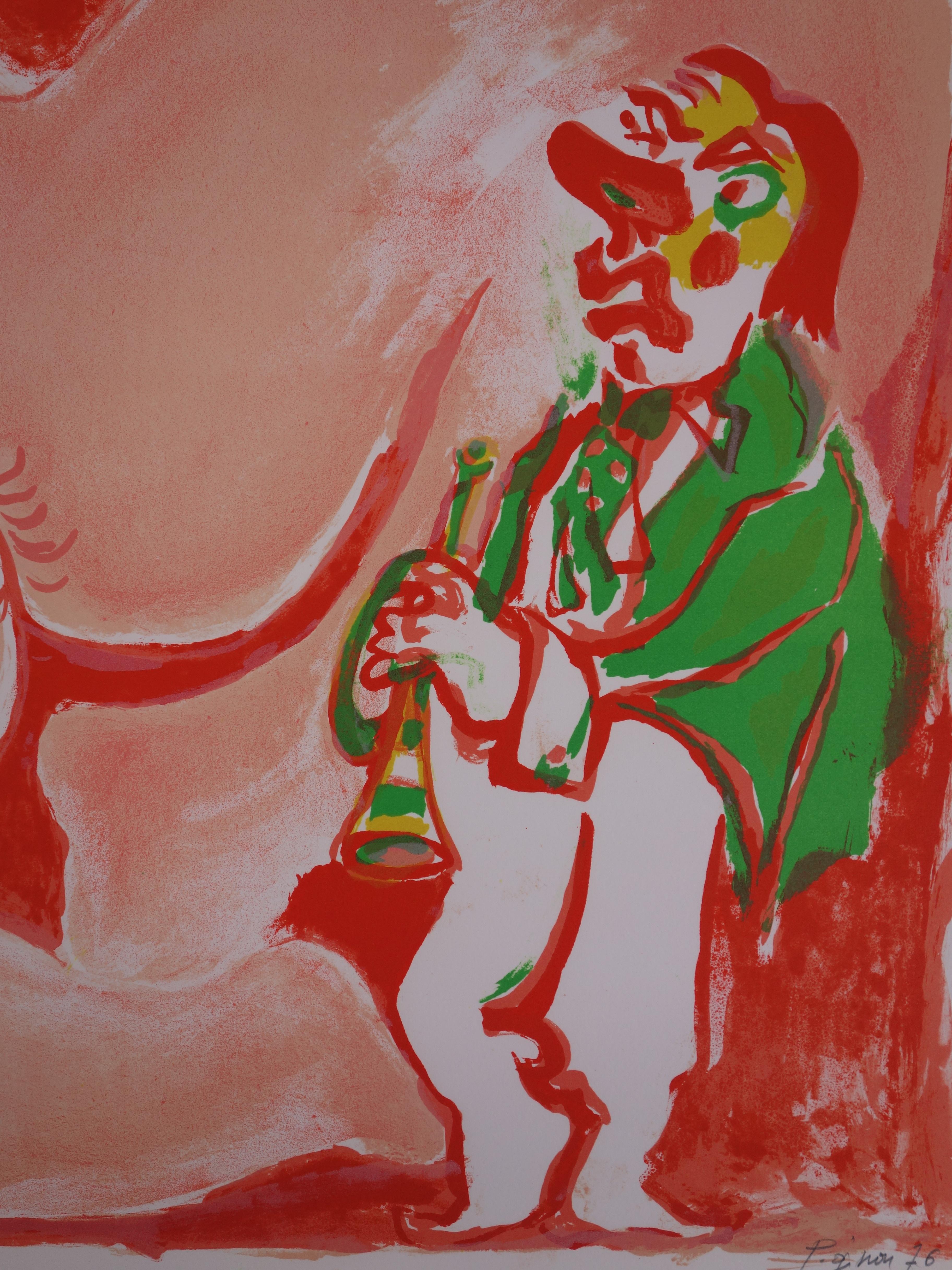 Federico Fellini with a Nude - Lithographie originale signée à la main - 100 ex - Marron Nude Print par Edouard Pignon