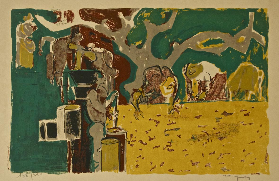 Figures in the Landscape - Lithograph by Edouard Pignon - Mid-20th Century