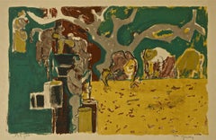 Figure nel paesaggio - Litografia di Edouard Pignon - Metà del XX secolo