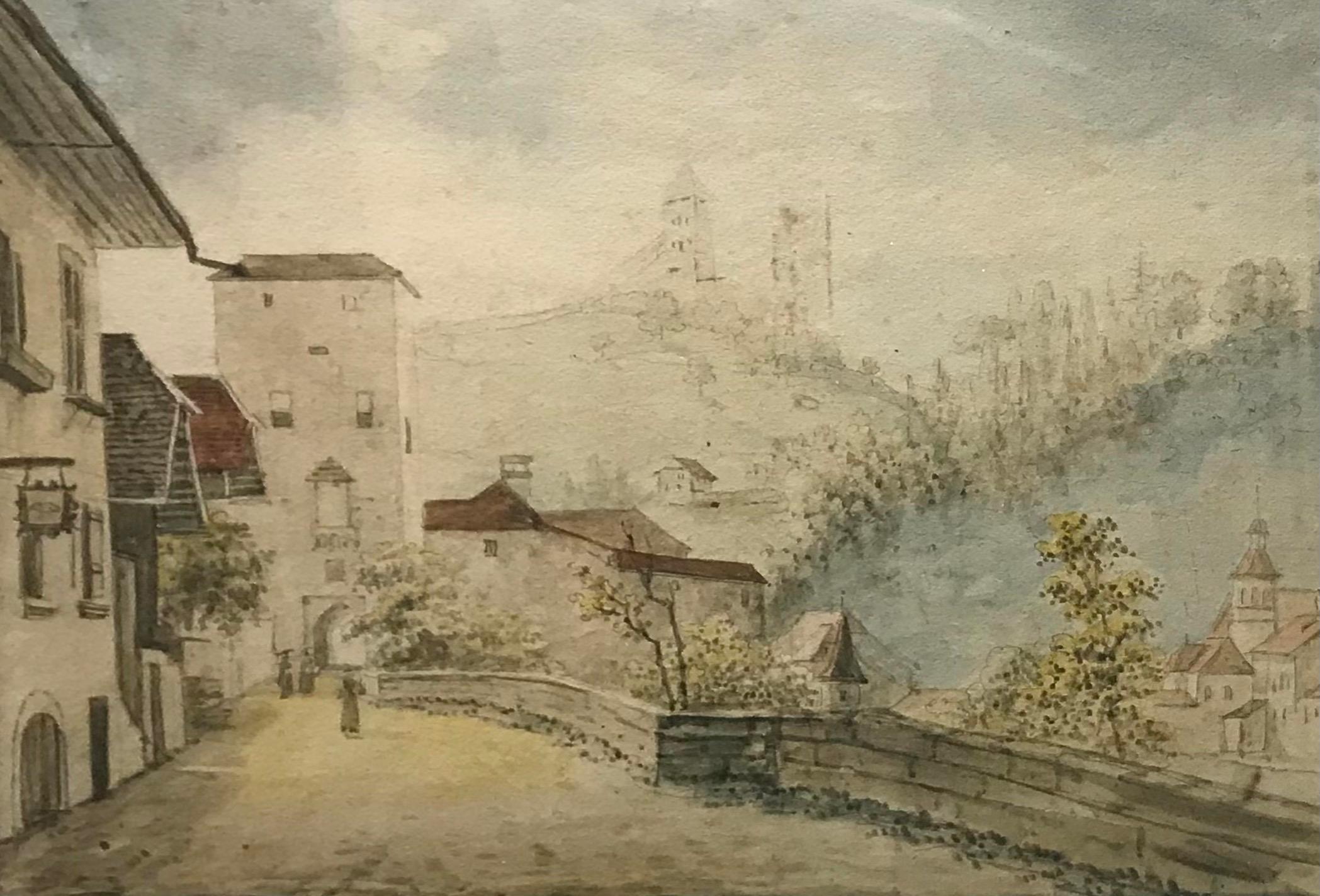 Edouard Pingret Landscape Painting - Bern post office, Friborg