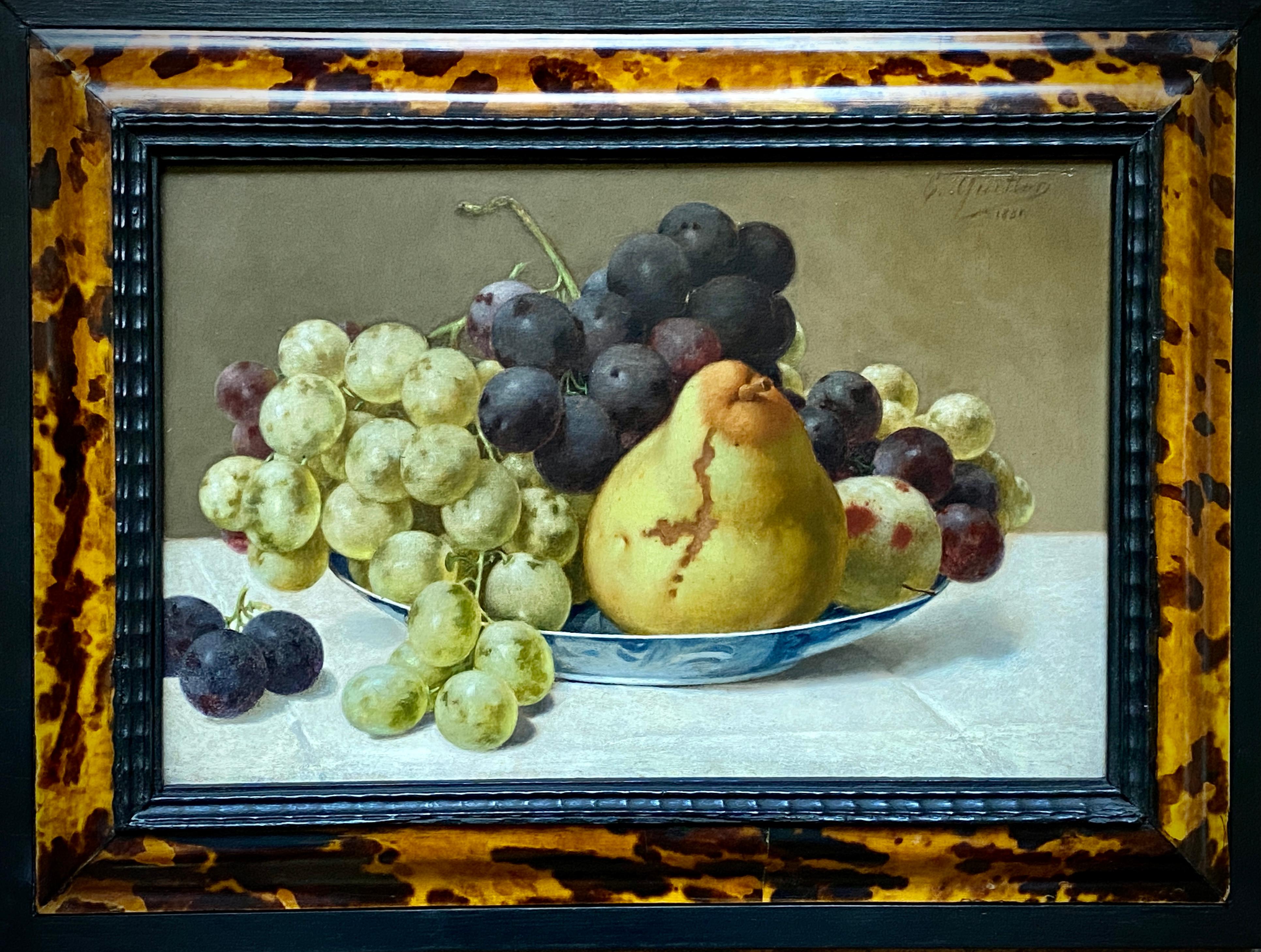Bodegón con pera y uvas, Edouard Quitton, Péruwels 1841 - 1934 Bruselas