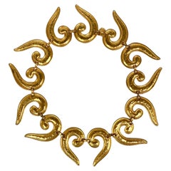 Edouard Rambaud 1980s Gold Etruscan Style Collar Necklace