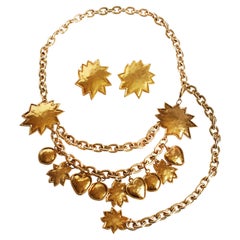 Edouard Rambaud Belt and Earrings 3pc Set Chain Charms Hearts Stars France 80s