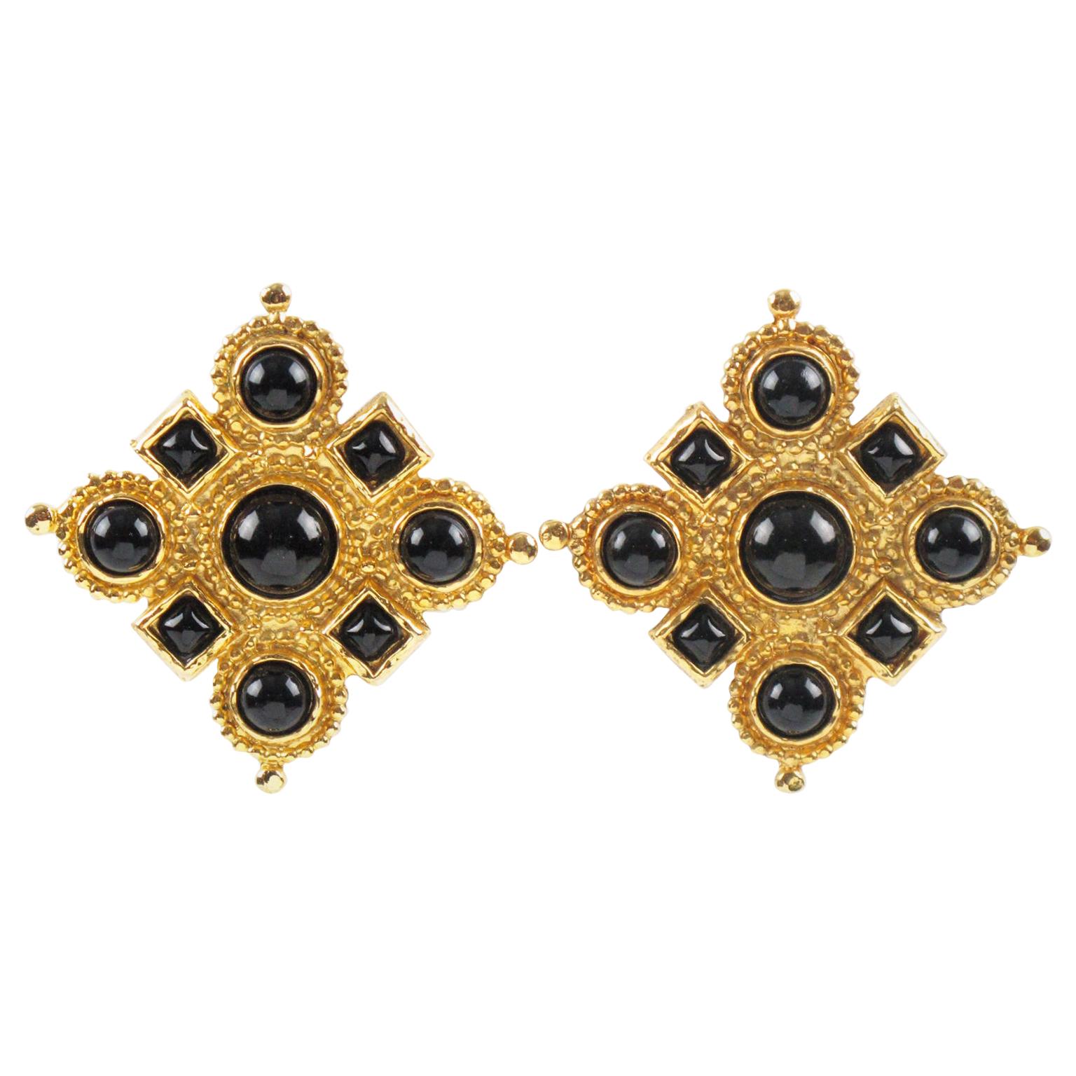 Edouard Rambaud Clip Earrings Black Cabochon