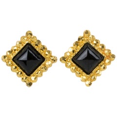 Edouard Rambaud Clip Earrings Black Resin Cabochon