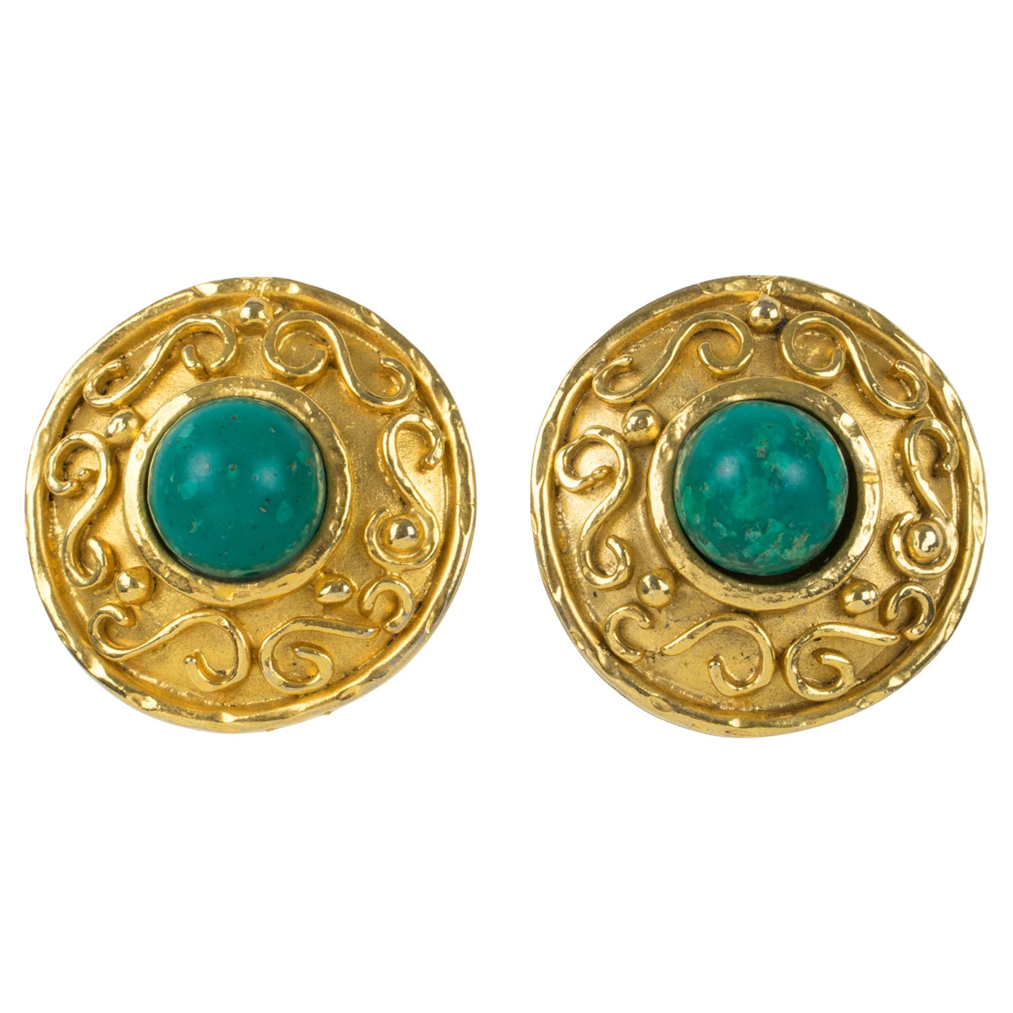 Edouard Rambaud Clip Earrings with Turquoise Resin Cabochons im Angebot