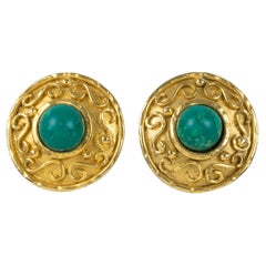 Edouard Rambaud Clip Earrings with Turquoise Resin Cabochons
