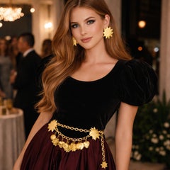 Edouard Rambaud Paris 3 Piece Chain Belt & Star Earring Set 80s Vintage Rare