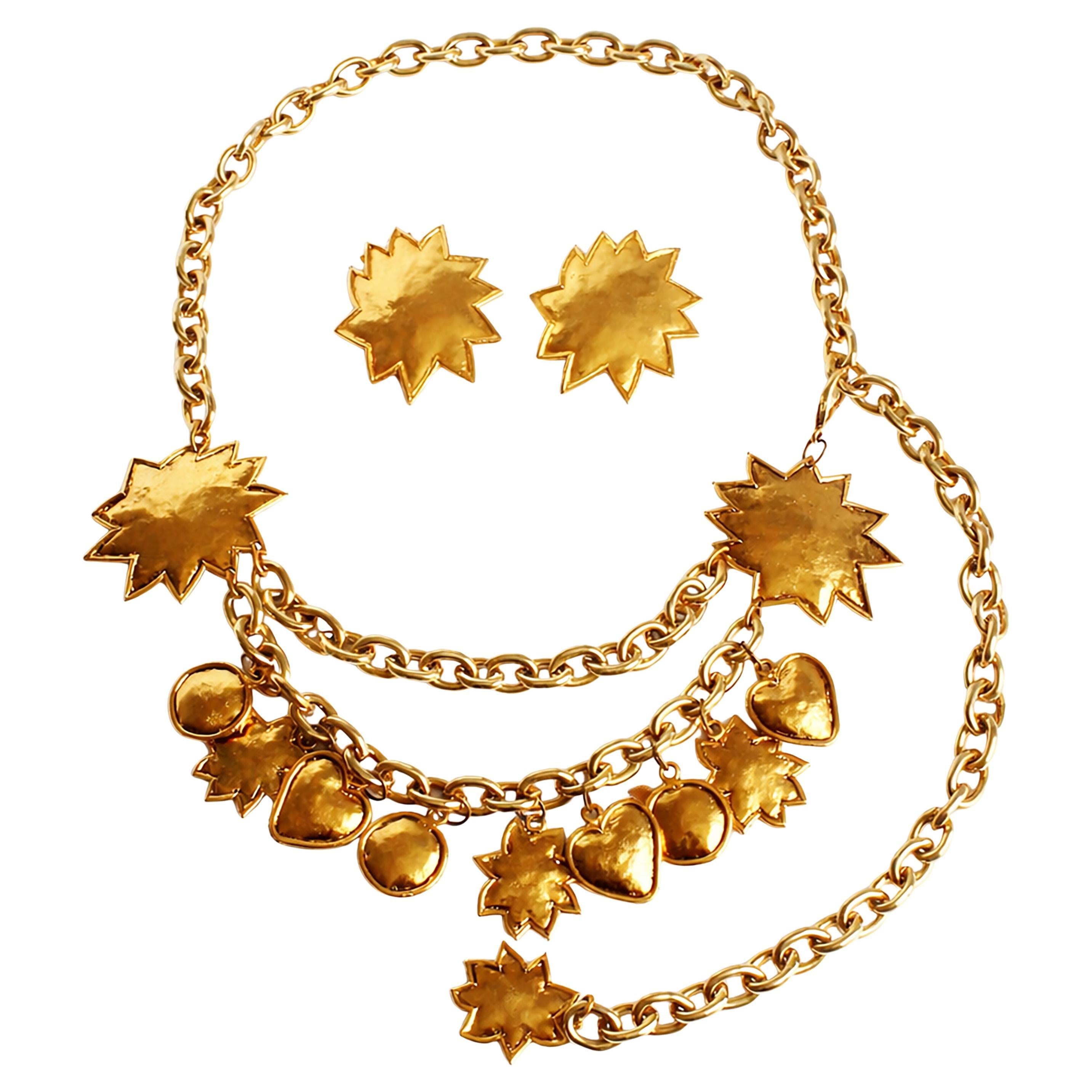 Edouard Rambaud Paris 3 Piece Chain Belt 
Star Earring Set 80s Vintage Rare en vente