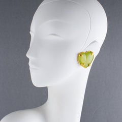 Edouard Rambaud Paris Apple Green Acrylic Gilt Heart Clip-on Earrings