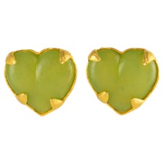 Edouard Rambaud Paris Apple Green Acrylic Gilt Heart Clip-on Earrings