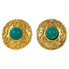 Edouard Rambaud Boucles d'oreilles à clip avec cabochon en résine turquoise