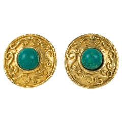 Boucles d'oreilles à clip Edouard Rambaud Paris en résine turquoise cabochon