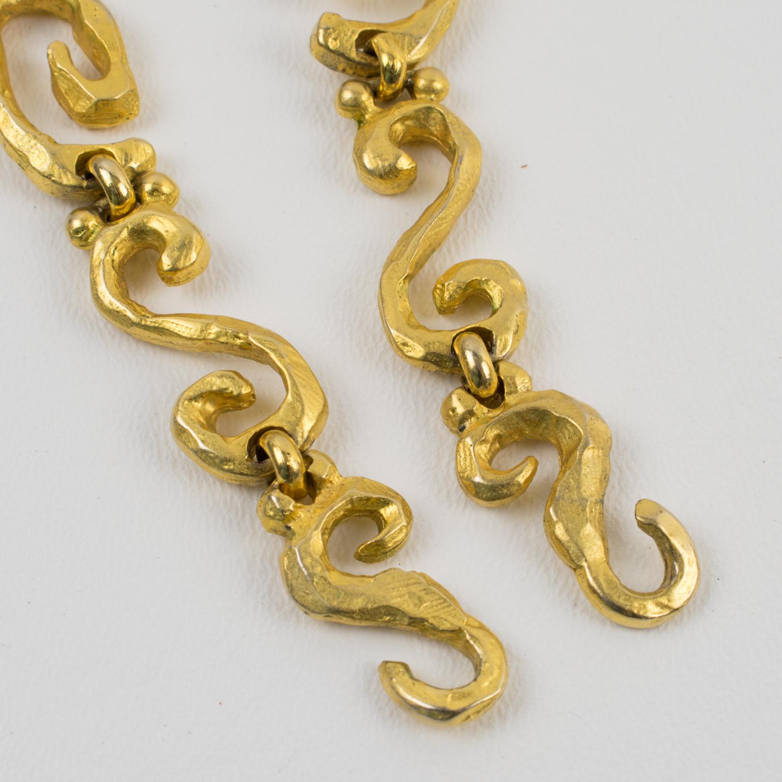 Edouard Rambaud Paris Extra Long Gilt Metal Pendant Necklace For Sale 6