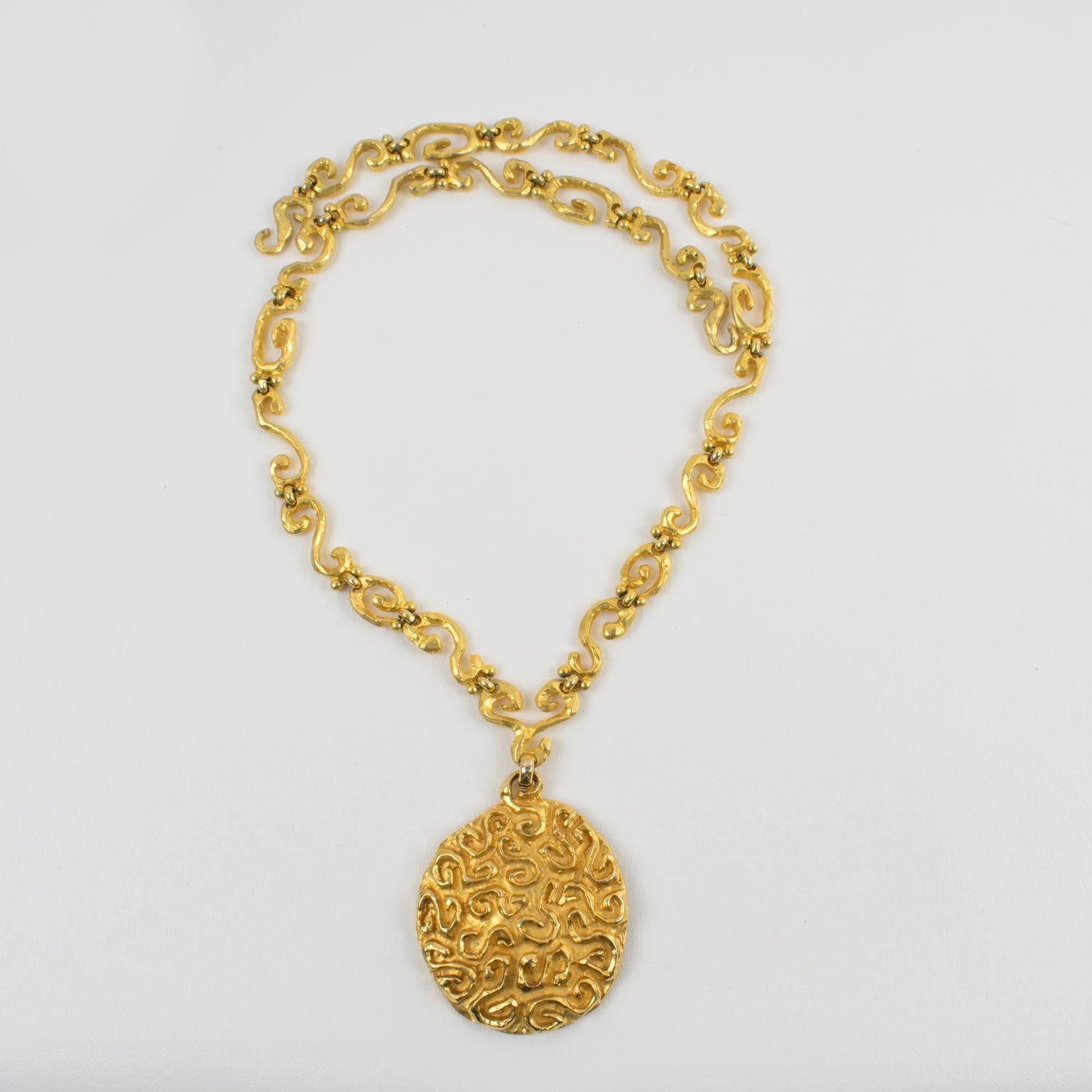 Edouard Rambaud Paris Extra Long Gilt Metal Pendant Necklace For Sale 8