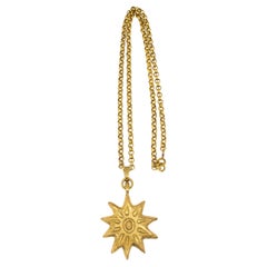 Vintage Edouard Rambaud Paris Gilt Metal Sun Pendant Necklace