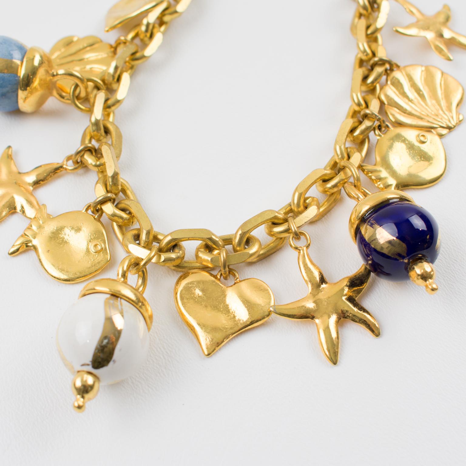 Women's or Men's Edouard Rambaud Paris Signed Choker Necklace Ceramic Beads Nautical Charms