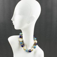 Edouard Rambaud Paris Signed Choker Necklace White Blue Ceramic Bead