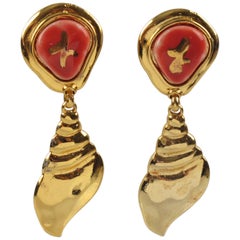 Edouard Rambaud Paris Signed Clip on Earrings Pink Ceramic Cabochon