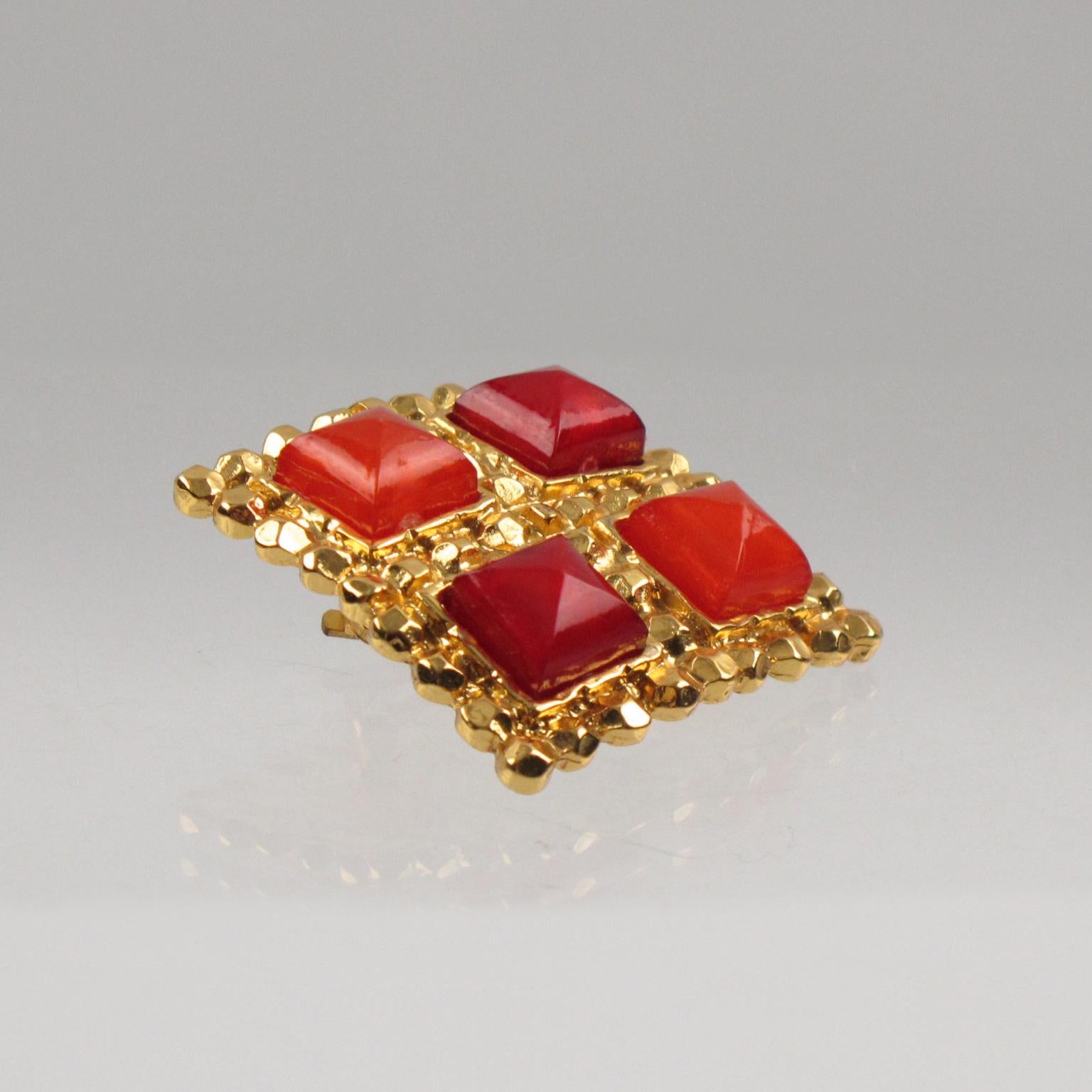 Edouard Rambaud Red Orange Clip Earrings 2