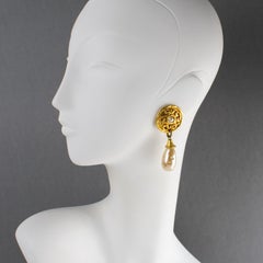 Edouard Rambaud Style Byzantine Pearl Dangle Clip Earrings