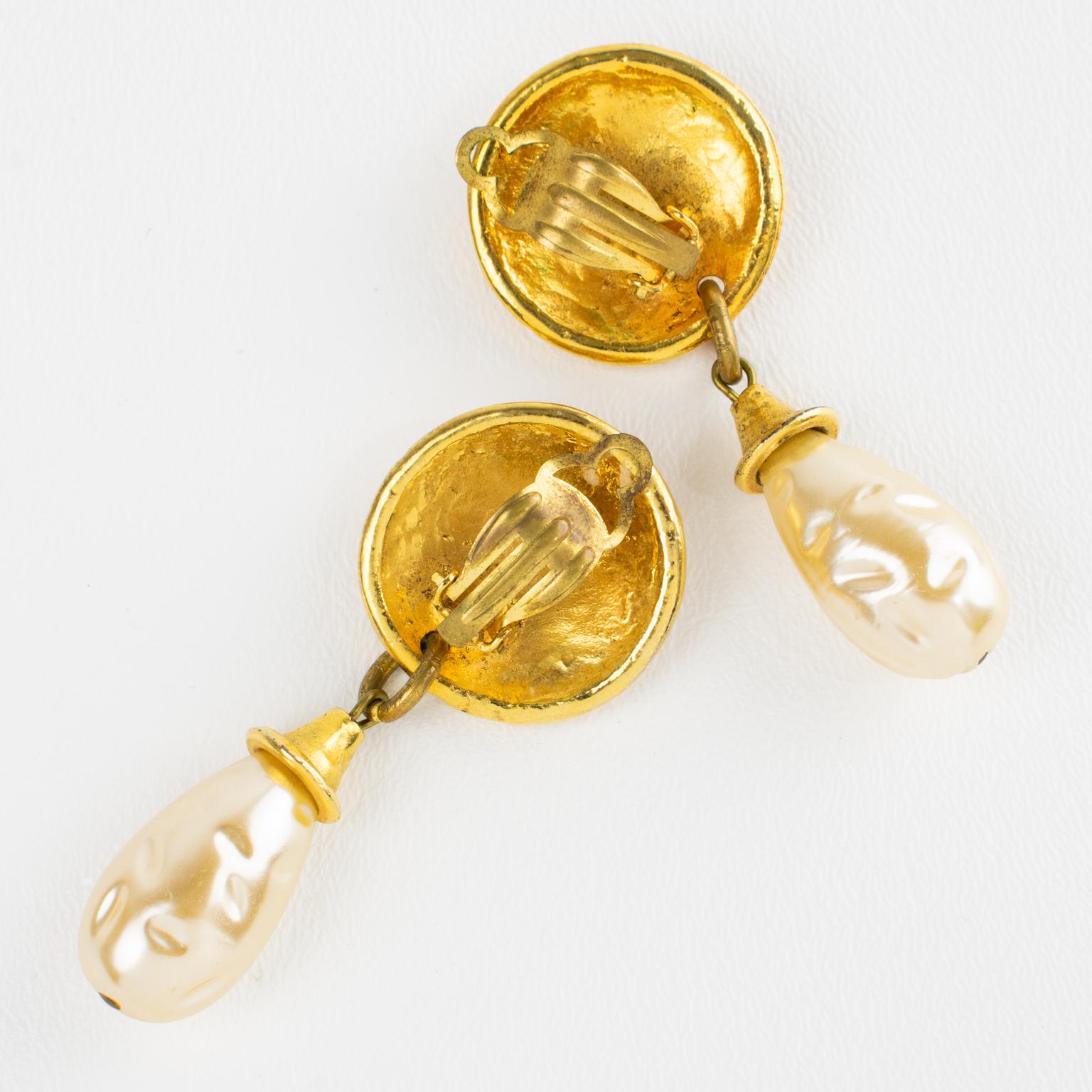 da uomo o donna Orecchini a clip con perle bizantine in stile Edouard Rambaud in vendita