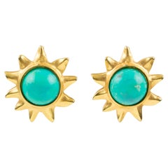 Vintage Edouard Rambaud Turquoise Sun Clip Earrings