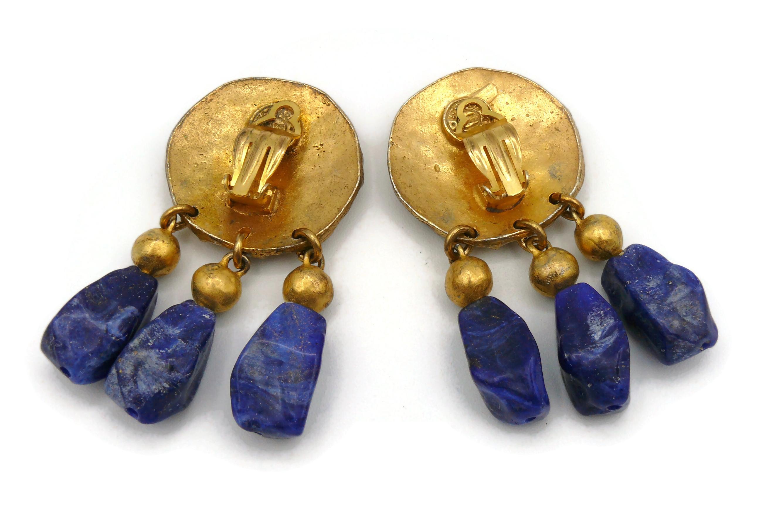 EDOUARD RAMBAUD Vintage Faux Lapis Lazuli Dangling Earrings For Sale 3