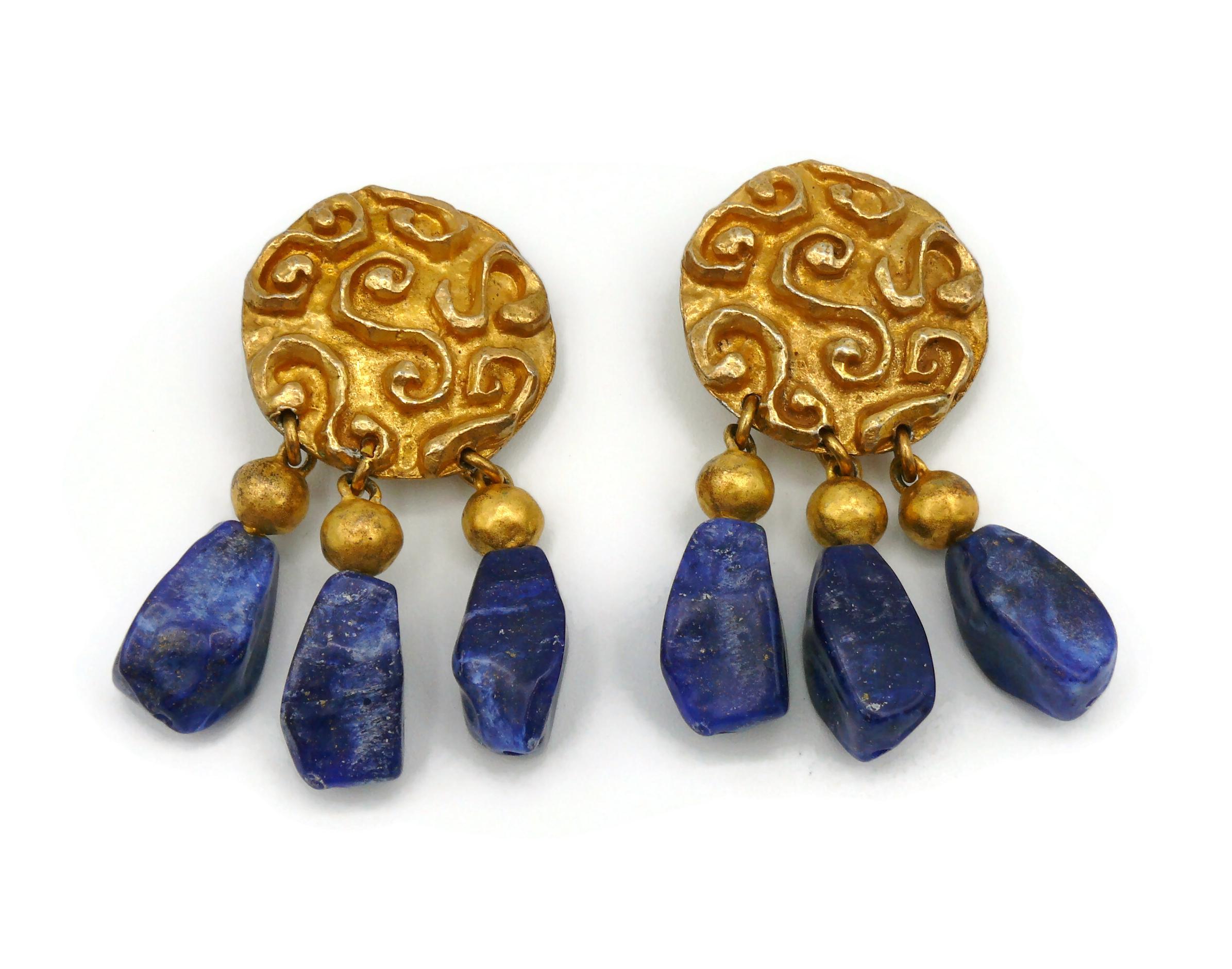EDOUARD RAMBAUD Vintage Faux Lapis Lazuli Dangling Earrings In Fair Condition For Sale In Nice, FR