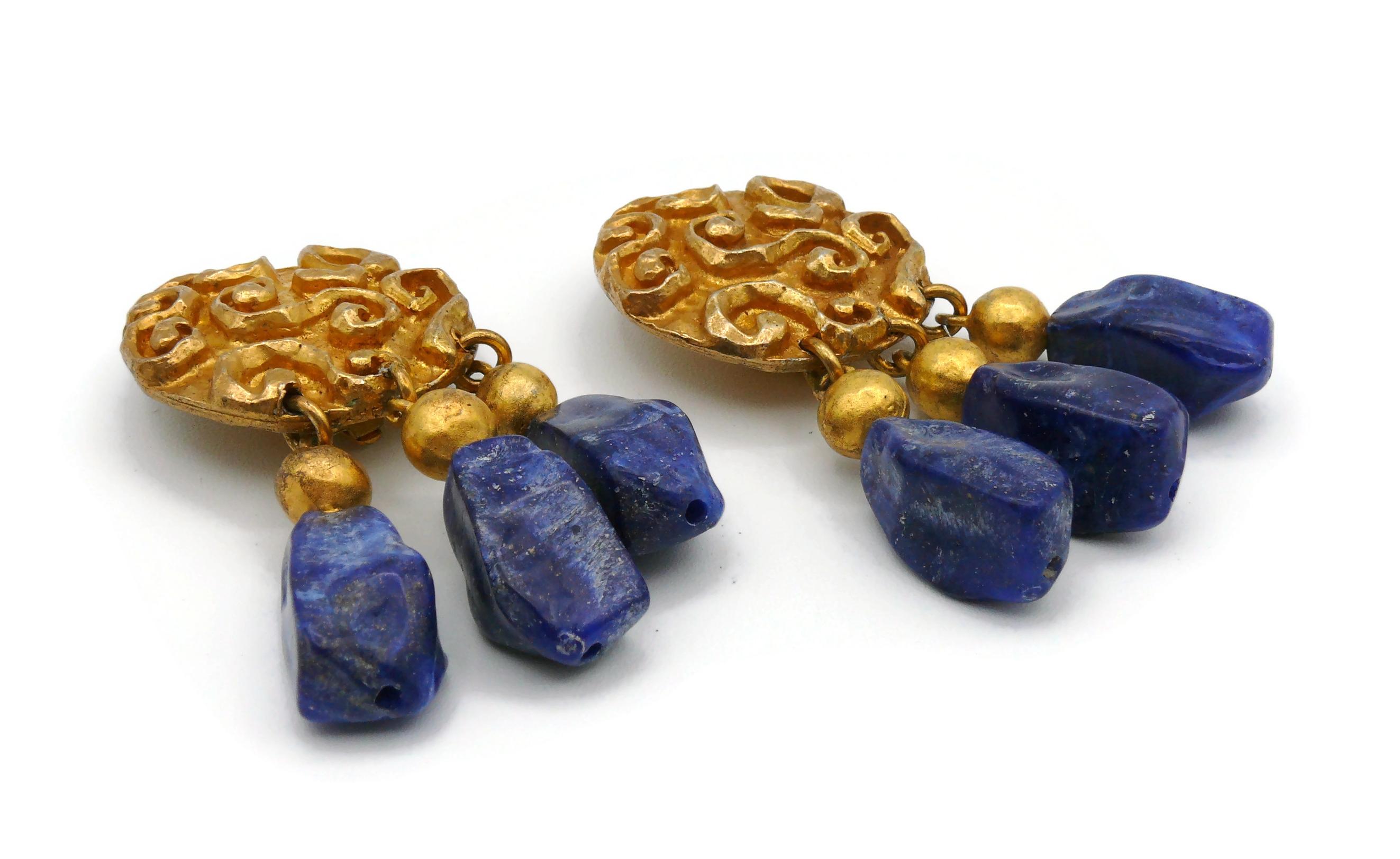 Women's EDOUARD RAMBAUD Vintage Faux Lapis Lazuli Dangling Earrings For Sale