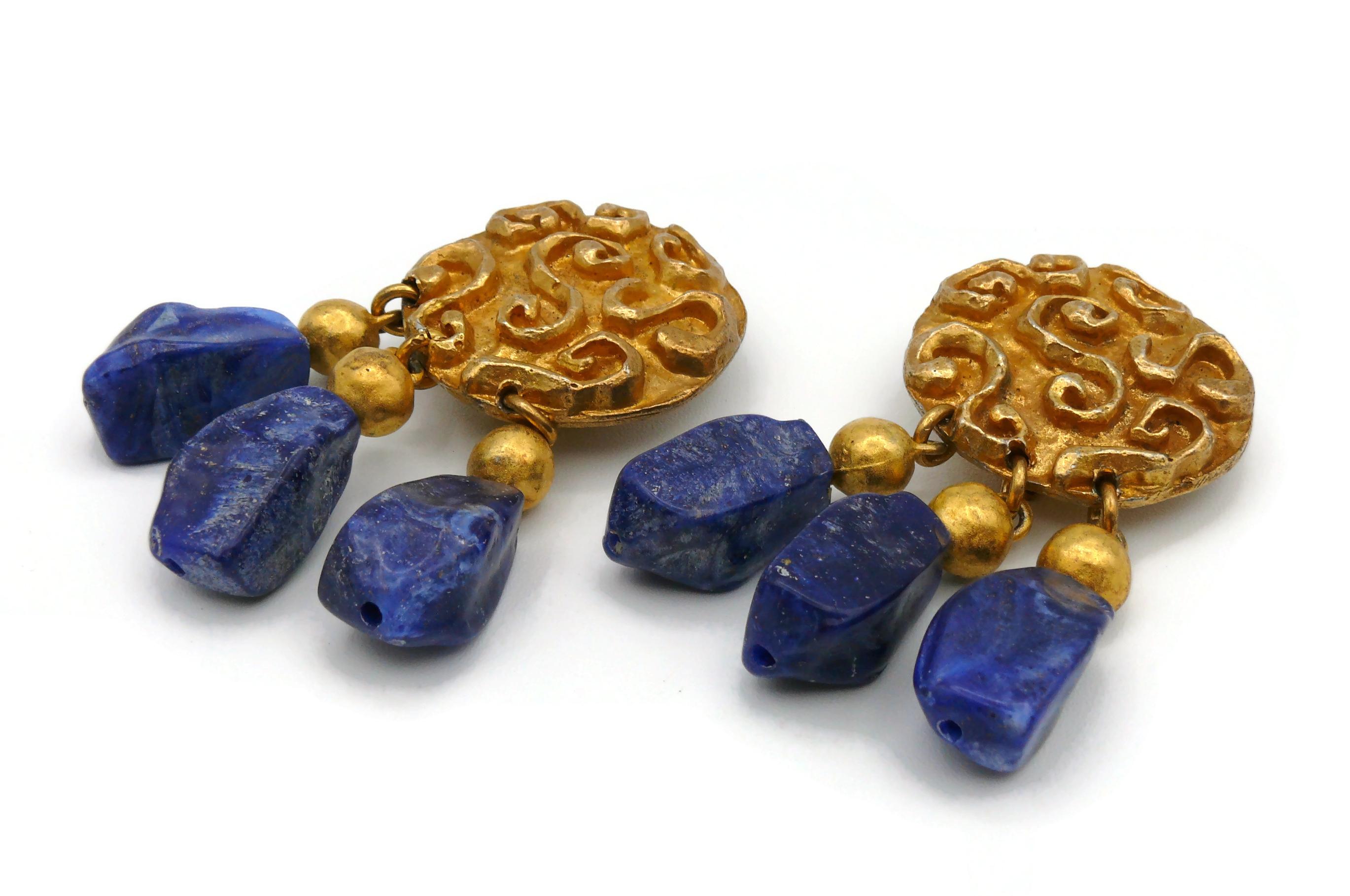 EDOUARD RAMBAUD Vintage Faux Lapis Lazuli Dangling Earrings For Sale 1