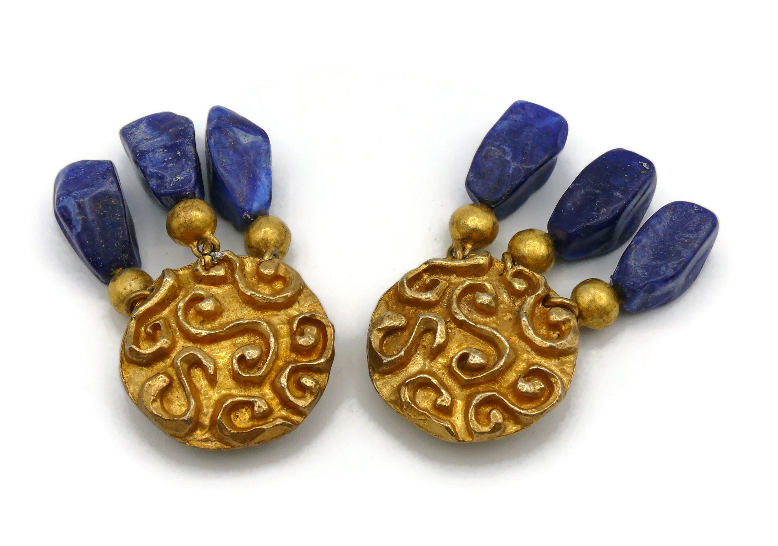 EDOUARD RAMBAUD Vintage Faux Lapis Lazuli Dangling Earrings For Sale 2