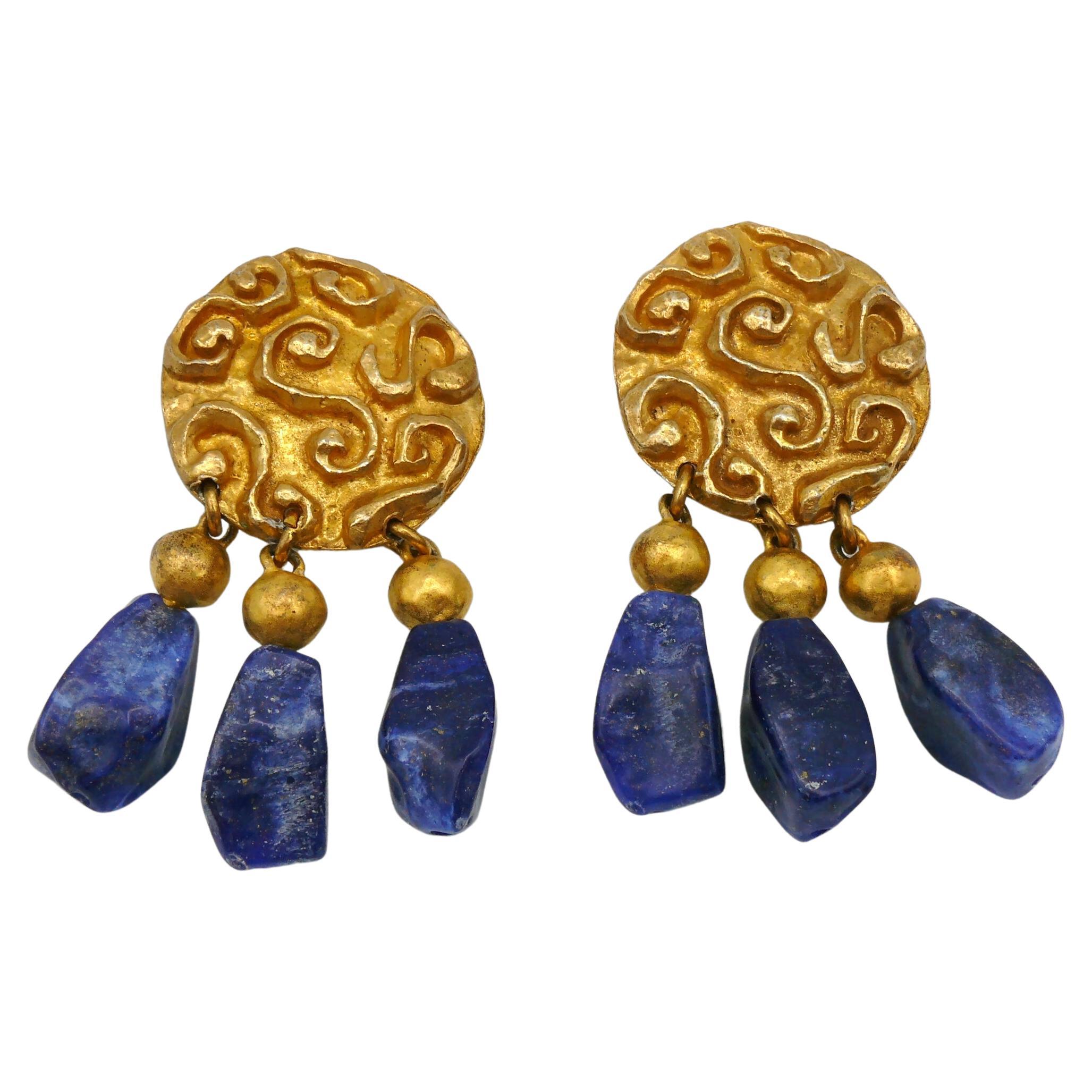 EDOUARD RAMBAUD Vintage Faux Lapis Lazuli Dangling Earrings For Sale