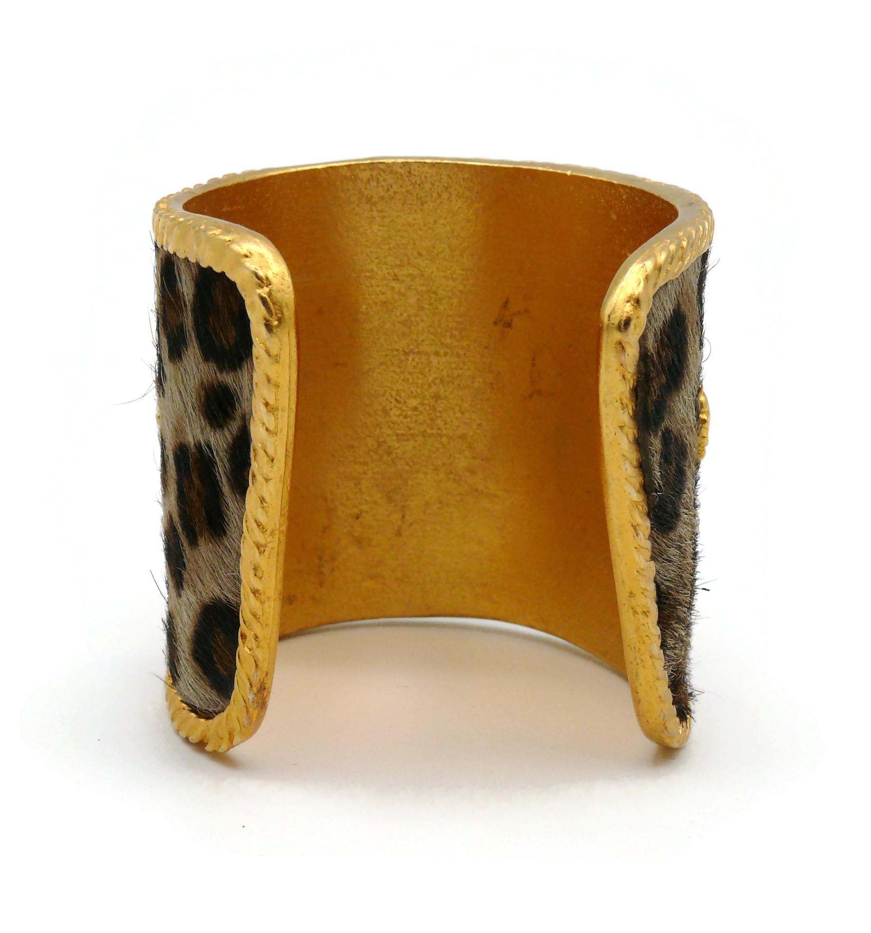 Edouard Rambaud Vintage Faux Leopard and Hearts Cuff Bracelet For Sale 4