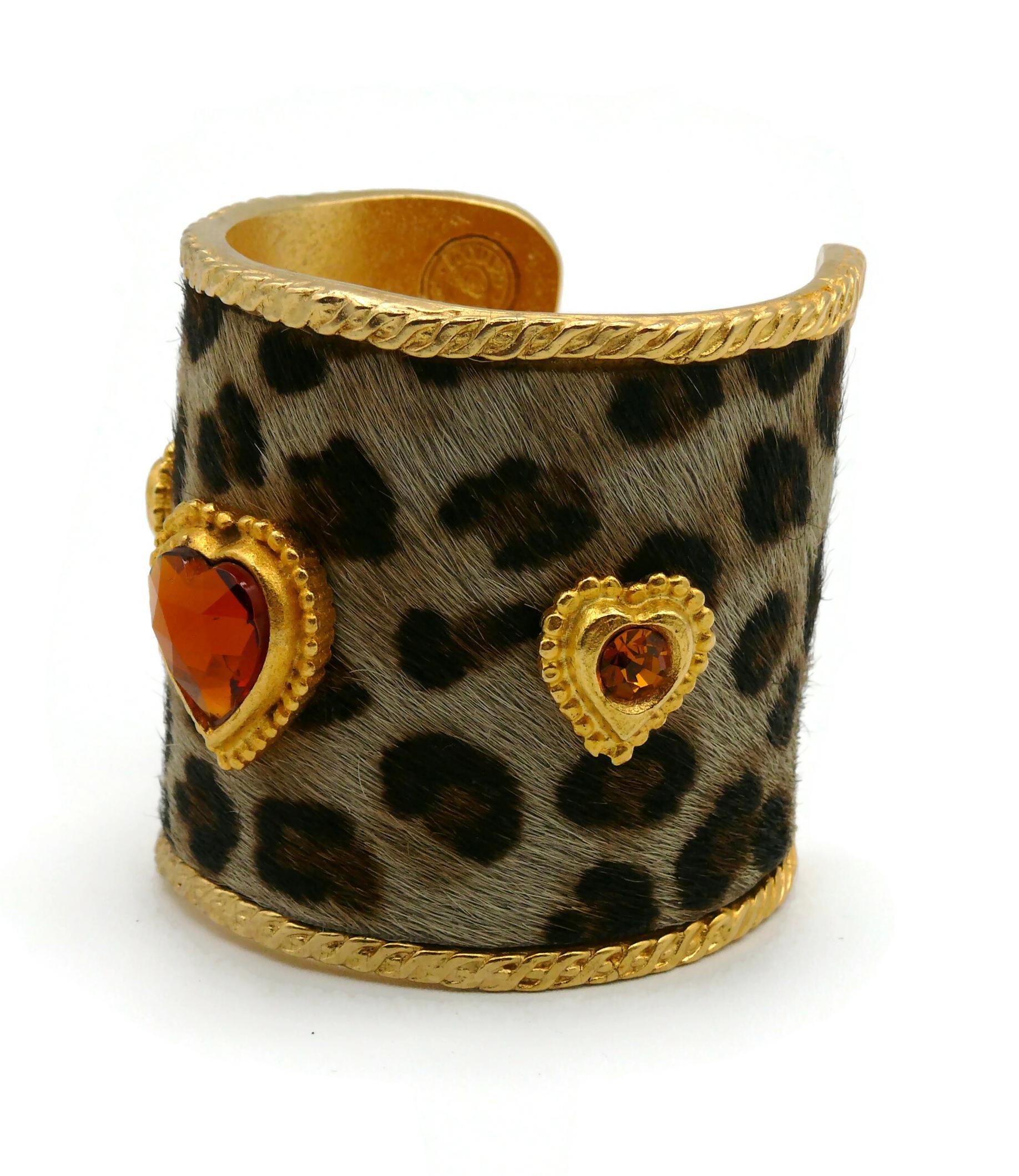 Edouard Rambaud Vintage Faux Leopard and Hearts Cuff Bracelet For Sale 1