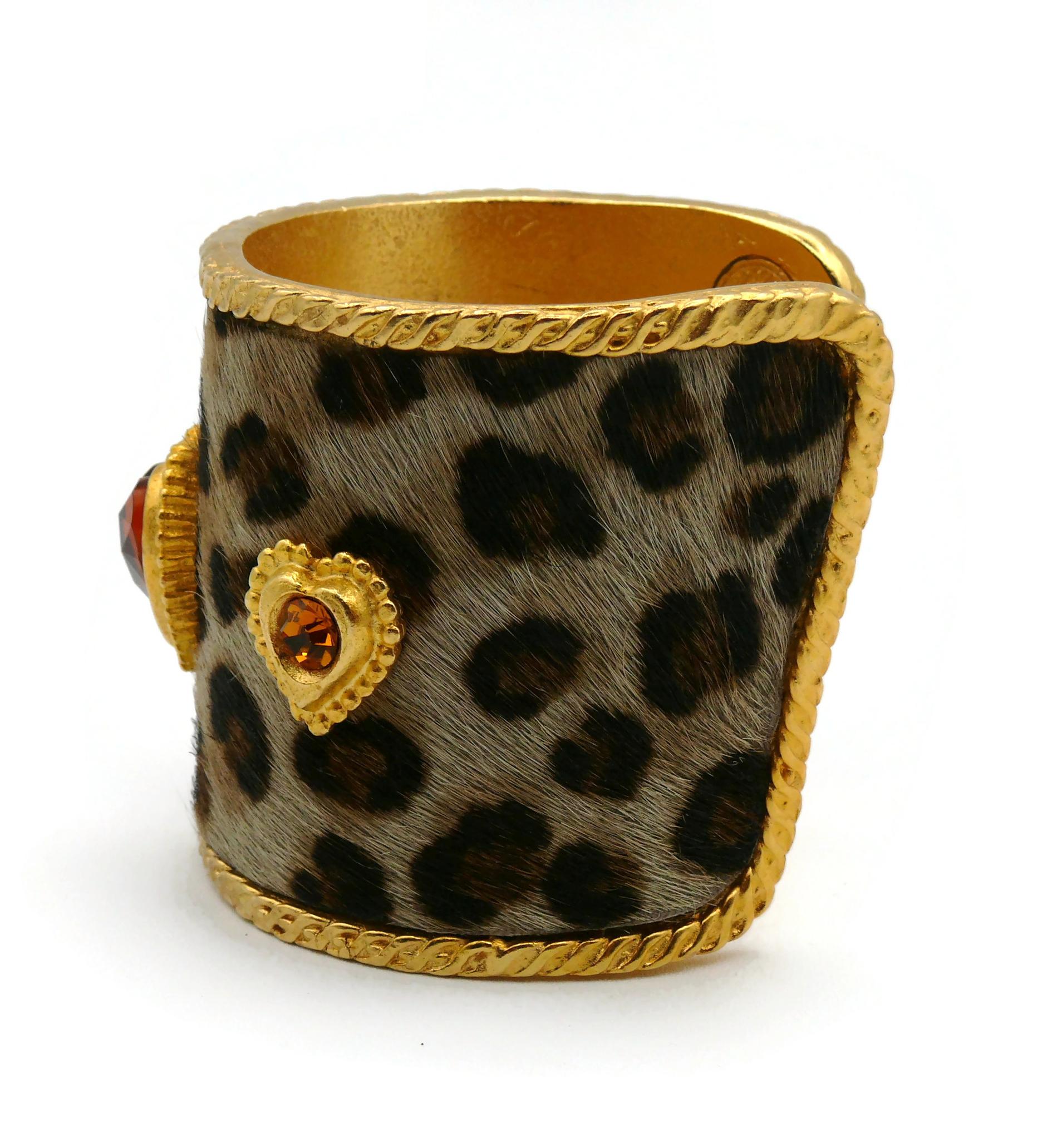 Edouard Rambaud Vintage Faux Leopard and Hearts Cuff Bracelet For Sale 3