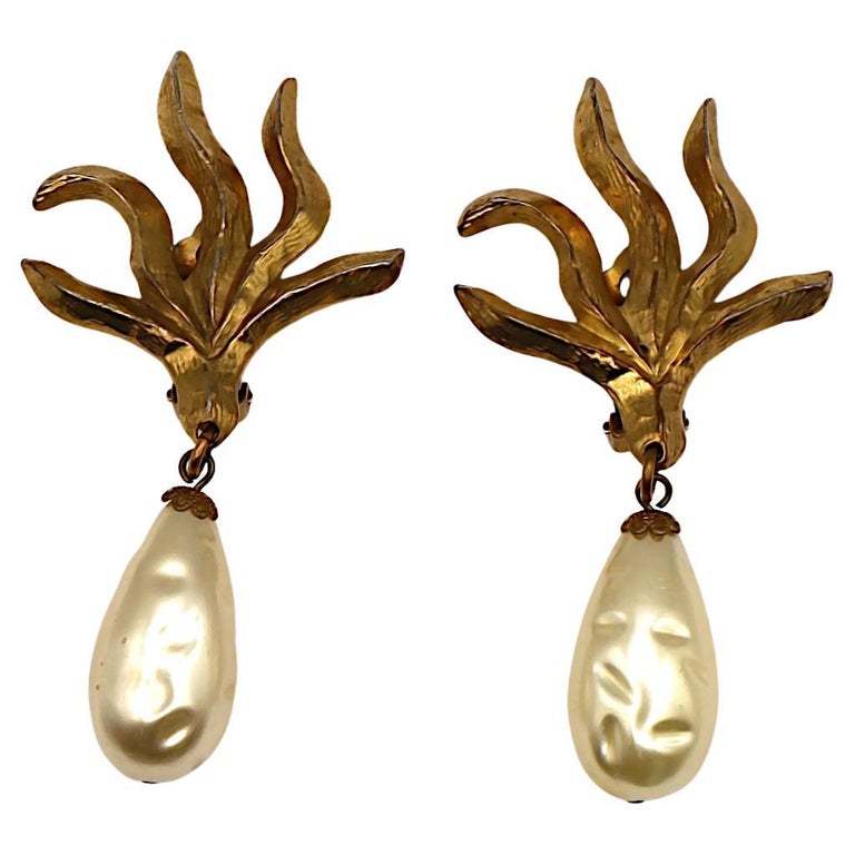Boucles D'oreilles Vintage Édouard Rambaud - Résine Et Cuivre Doré à L'or 24 Carats - Occasion