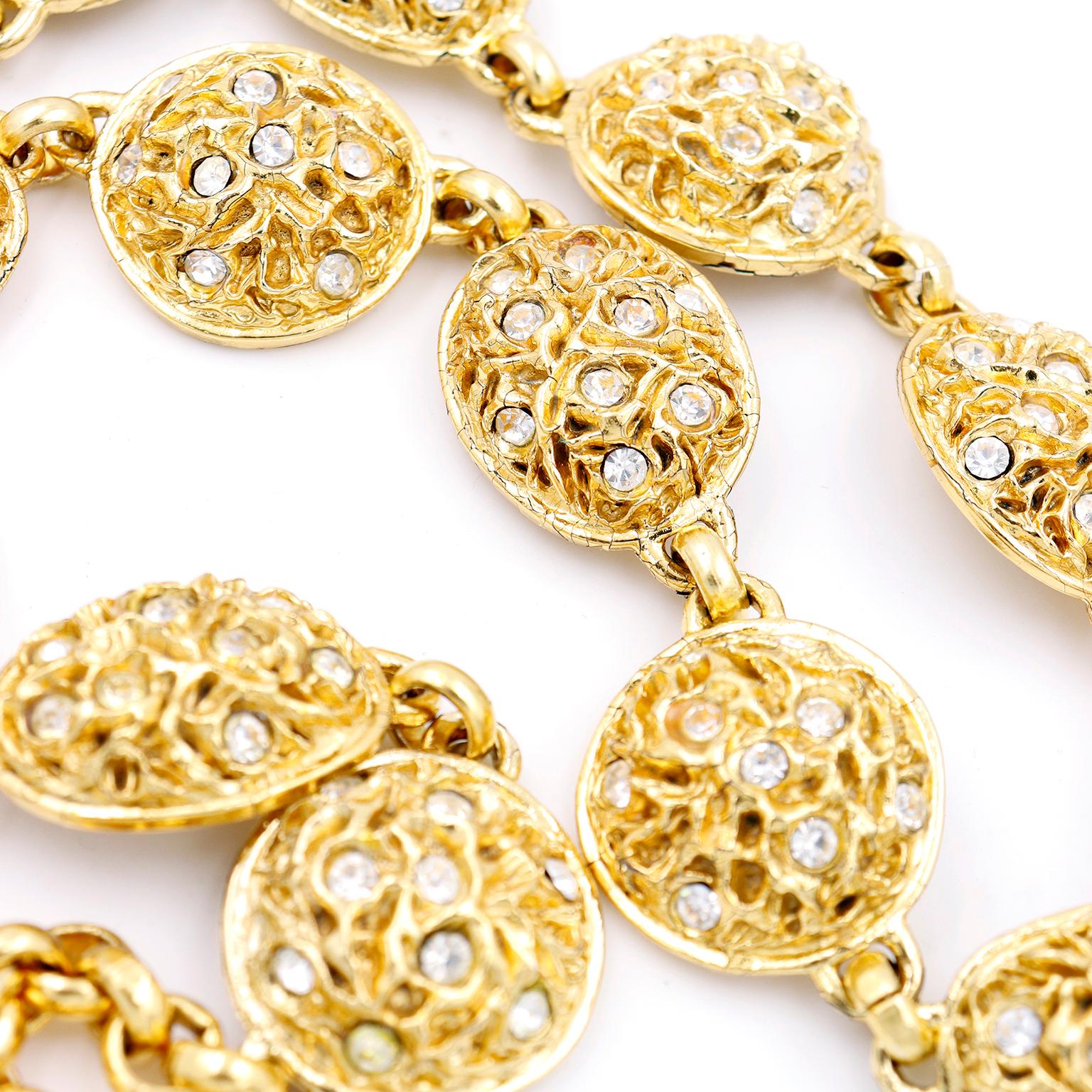 Edouard Rambaud Texturierter Vintage-Gürtel oder Halskette aus Gold mit Kristallen im Zustand „Hervorragend“ im Angebot in Portland, OR