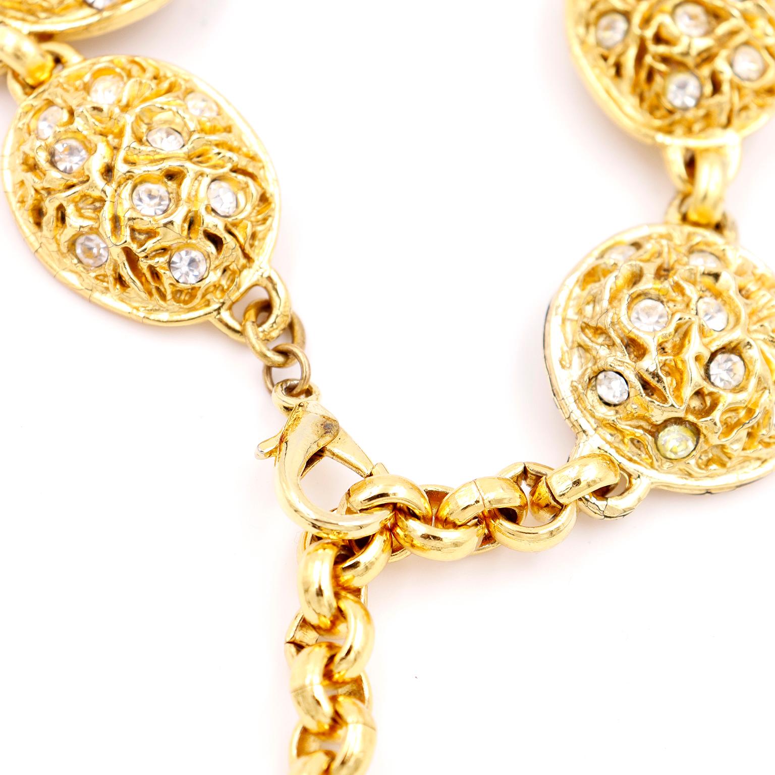 Edouard Rambaud Texturierter Vintage-Gürtel oder Halskette aus Gold mit Kristallen Damen im Angebot
