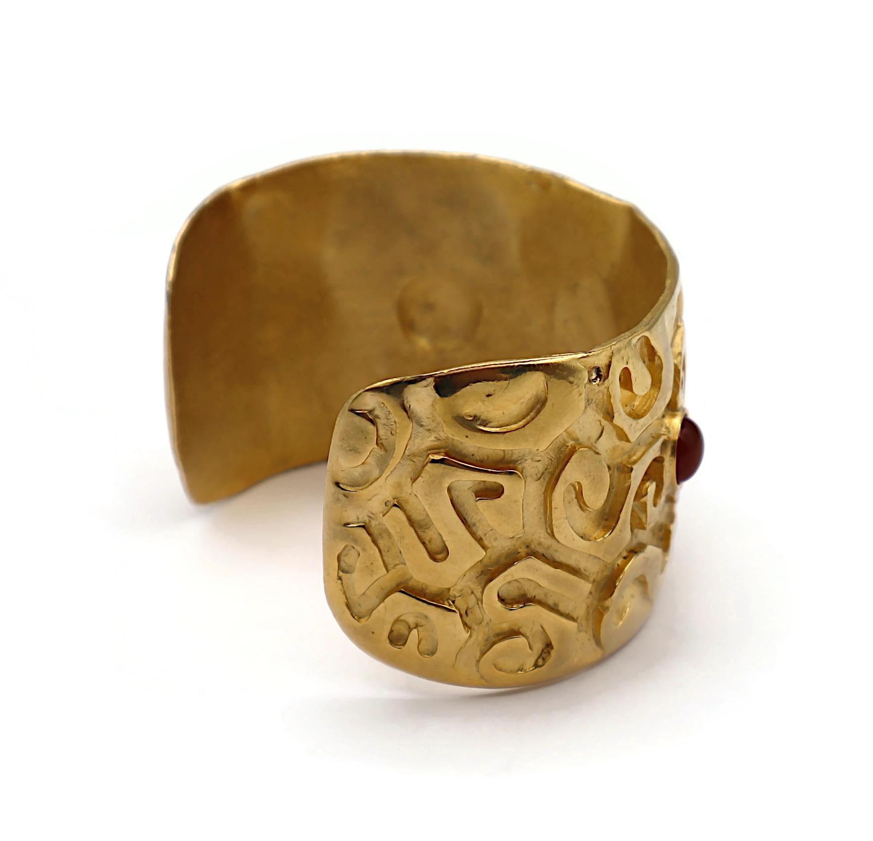 EDOUARD RAMBAUD Vintage Gold Tone Glass Cabochons Cuff Bracelet For Sale 6