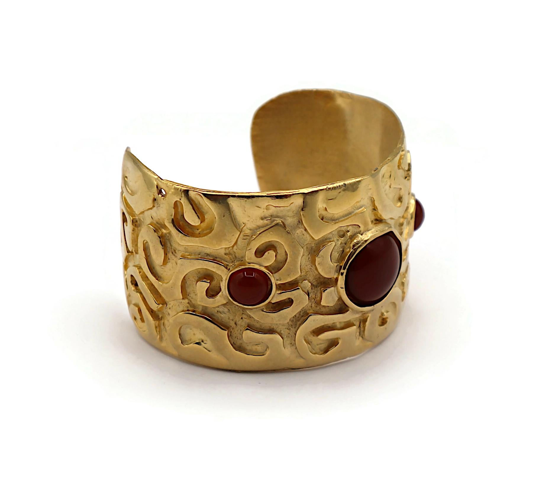 Women's EDOUARD RAMBAUD Vintage Gold Tone Glass Cabochons Cuff Bracelet For Sale