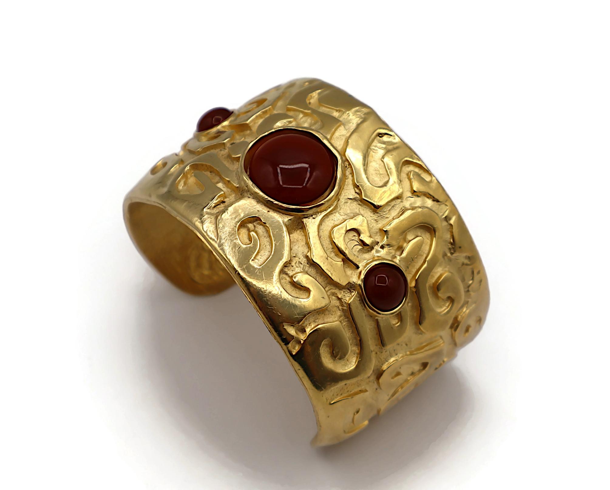 EDOUARD RAMBAUD Vintage Gold Tone Glass Cabochons Cuff Bracelet For Sale 3