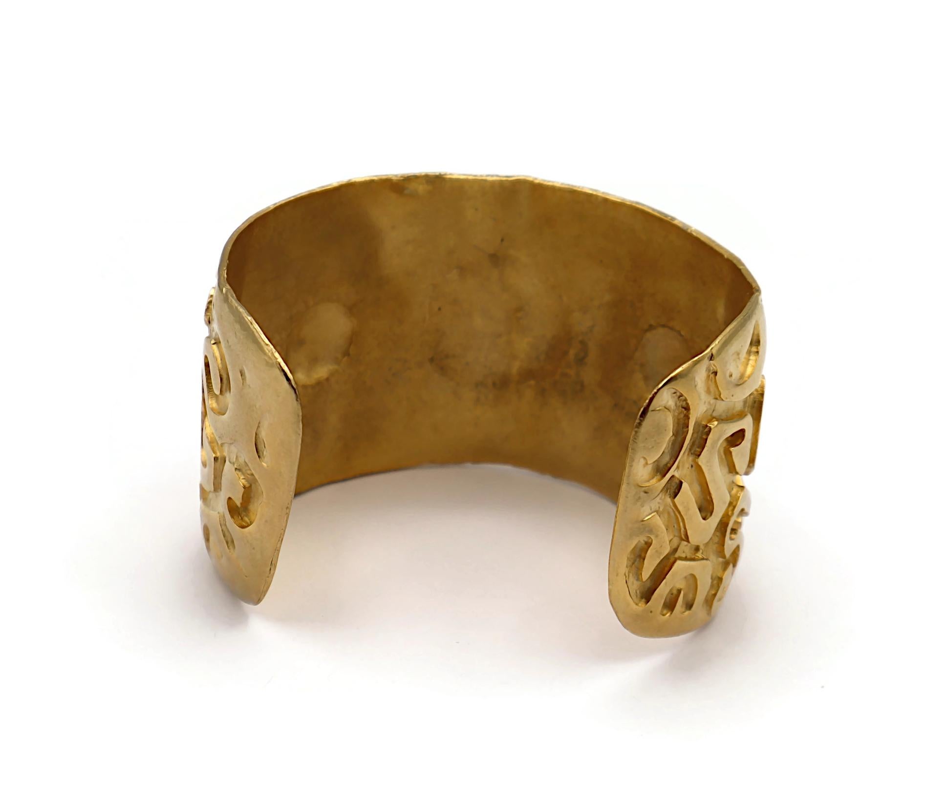 EDOUARD RAMBAUD Vintage Gold Tone Glass Cabochons Cuff Bracelet For Sale 5
