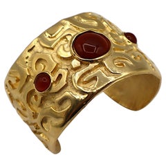 EDOUARD RAMBAUD Pulsera brazalete vintage con cabujones de cristal dorado