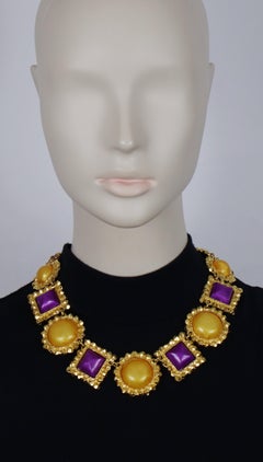 EDOUARD RAMBAUD Vintage Gold Tone & Resin Cabochons Necklace