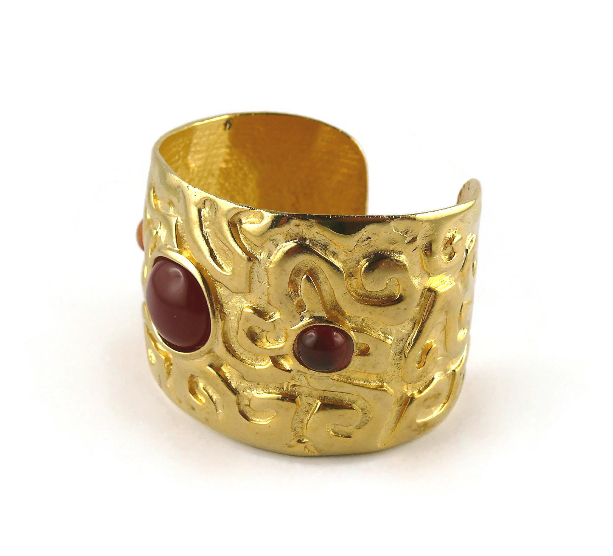 Edouard Rambaud Vintage Gold Toned Glass Cabochons Cuff Bracelet For Sale 4