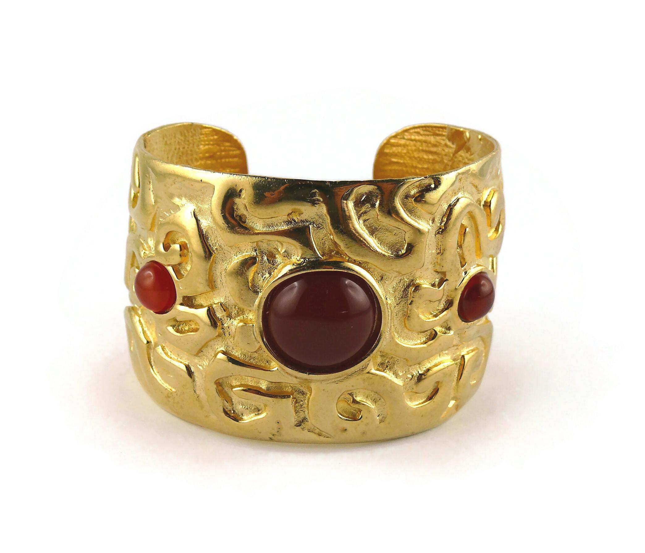 Edouard Rambaud Vintage Gold Toned Glass Cabochons Cuff Bracelet For Sale 2