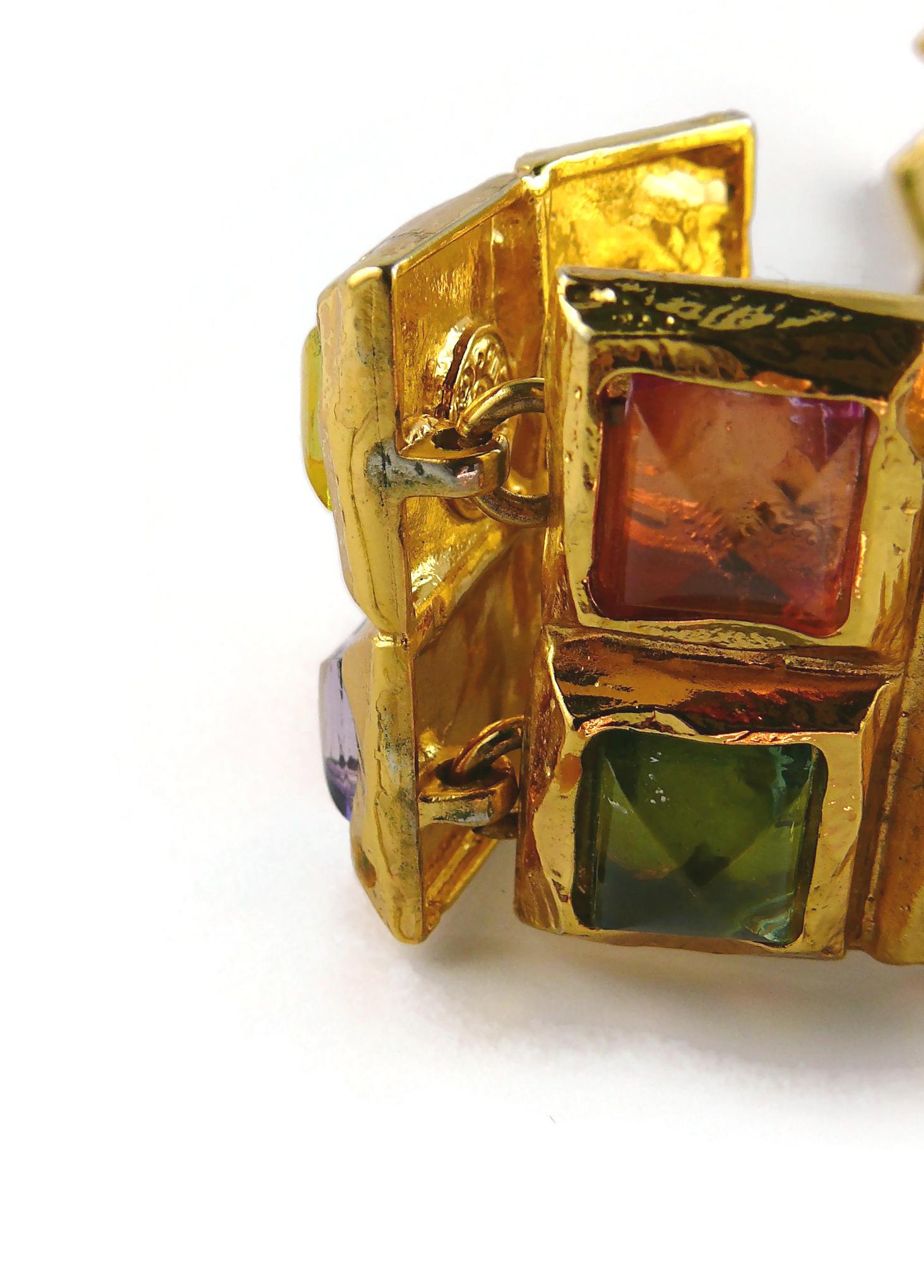 Edouard Rambaud Vintage Gold Toned Resin Cabochons Articulated Cuff Bracelet For Sale 12