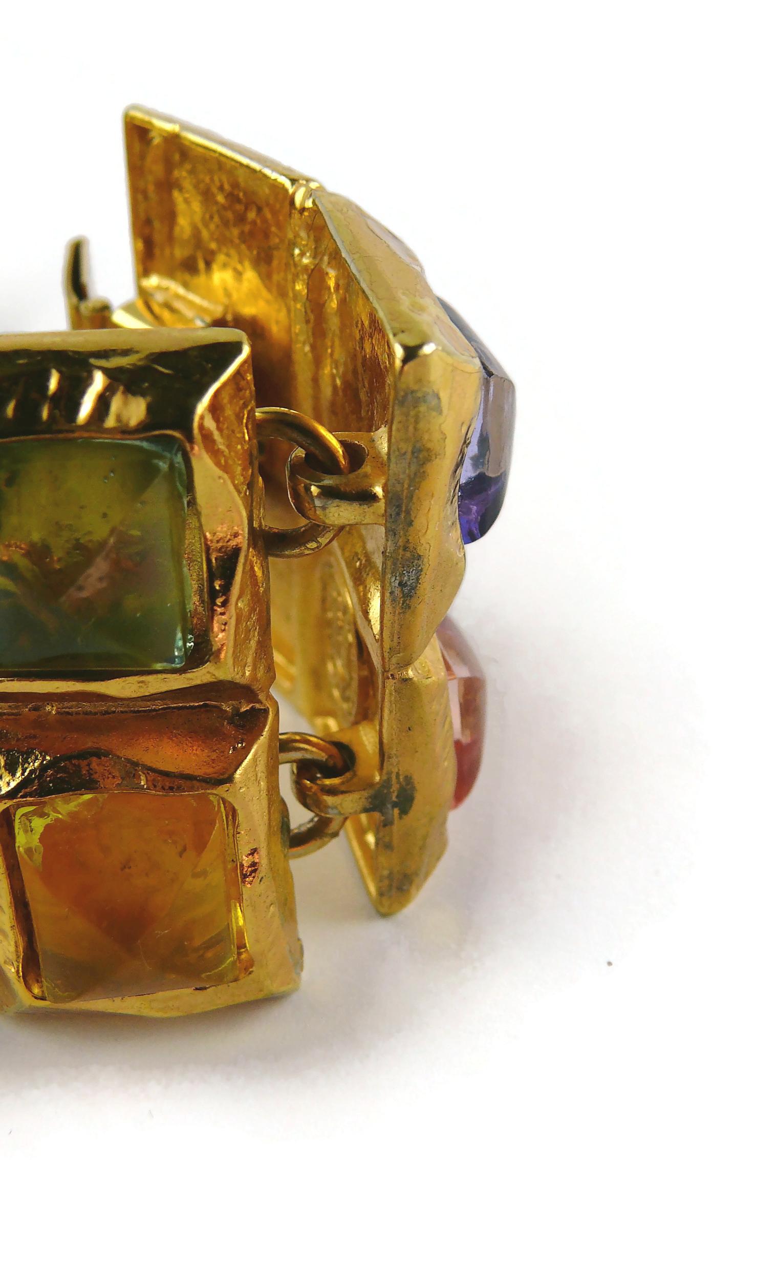 Edouard Rambaud Vintage Gold Toned Resin Cabochons Articulated Cuff Bracelet For Sale 13