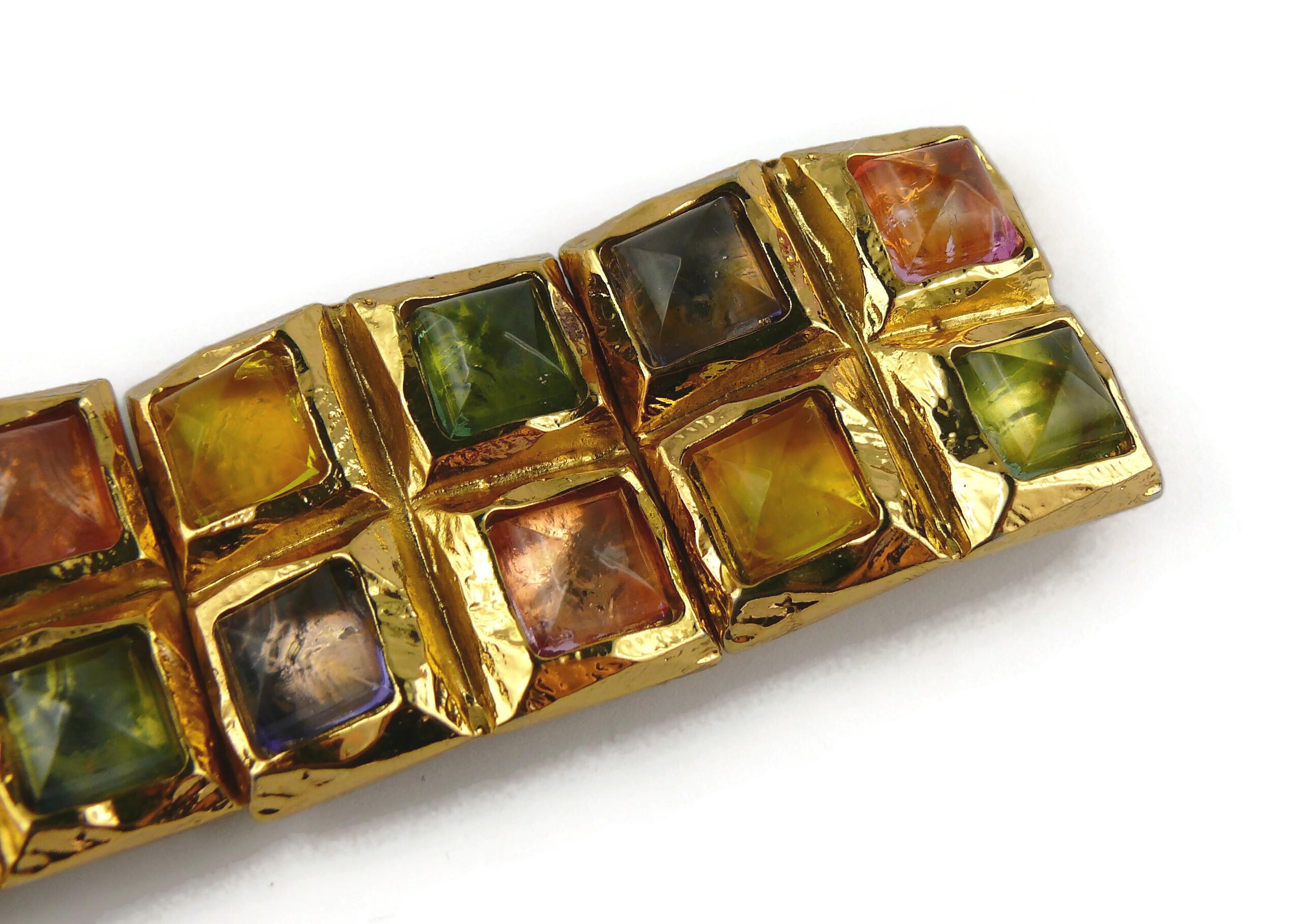 Women's Edouard Rambaud Vintage Gold Toned Resin Cabochons Articulated Cuff Bracelet For Sale